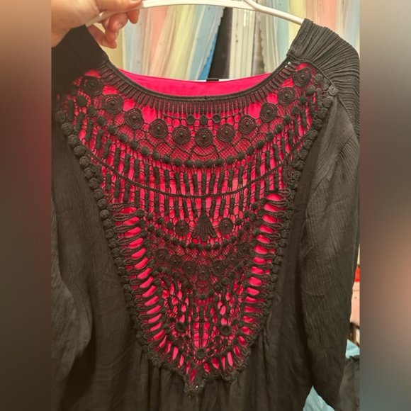 Host Pick Women’s Torrid 1 Black Crinkle Gauze Crochet Lace Inset Kimono 1X 1XL - Picture 14 of 14